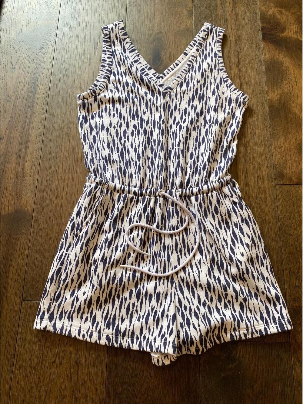 Loft Lou & Grey Navy & White Ripple Cozy Cotton V-Neck Romper Women's Xsmall